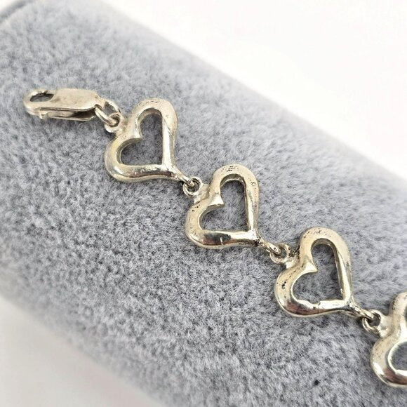 Sterling Silver Heart Link Bracelet With Lobster Clasp 7" LI645 - Picture 4 of 5